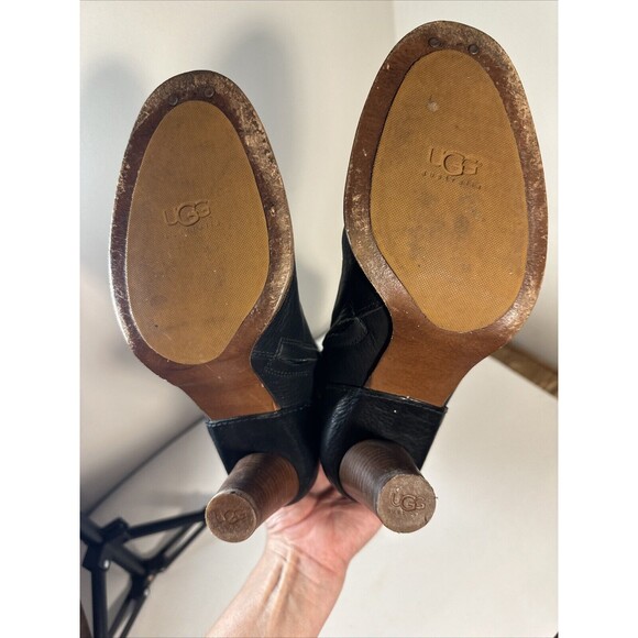 UGG Caroline High Heel Black Leather Side Zip Winter Boots Womens Sz 9 - Picture 9 of 11